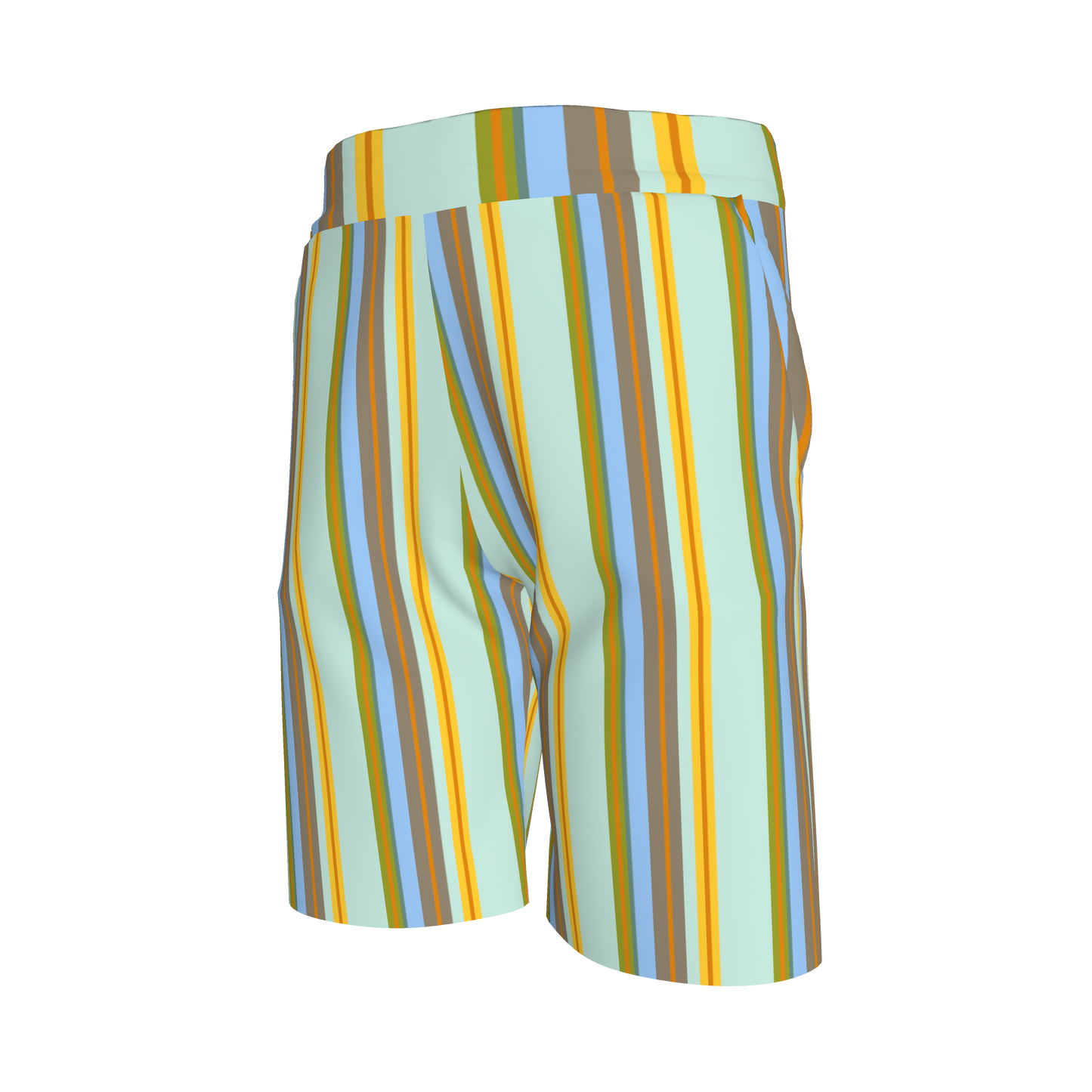 Kid's Knit Shorts in Stripes in Light Blue &Orange in Organic Cotton Pique