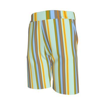 Kid's Knit Shorts in Stripes in Light Blue &Orange in Organic Cotton Pique