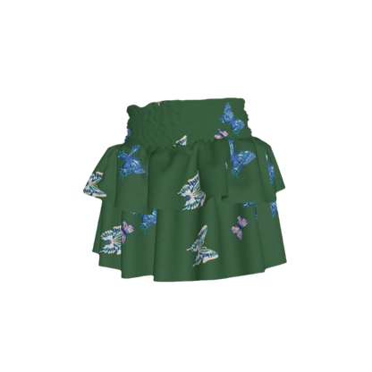 Kid's Smocked Ruffle Skirt in Emerald Fluttering Butterflies