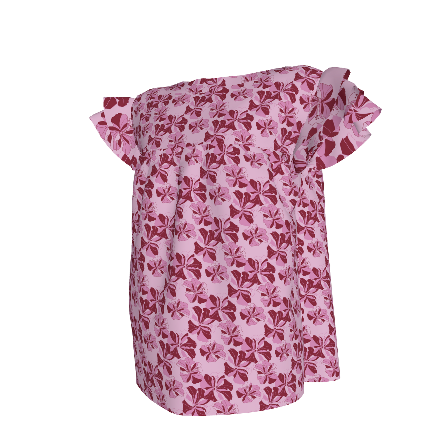 Kid's Ruffled Sleeve Top in Tropical Cayena Pink in Light Cotton Slub