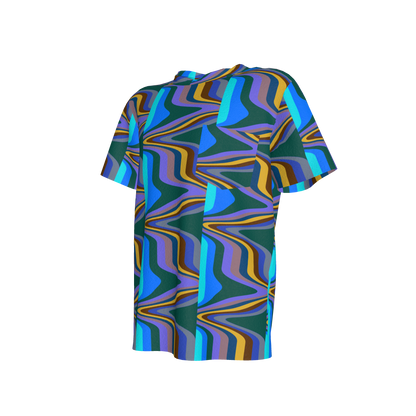 Kid's Pocket T-Shirt in Fun Retro Blues in Cotton Spandex Lightweight Jersey