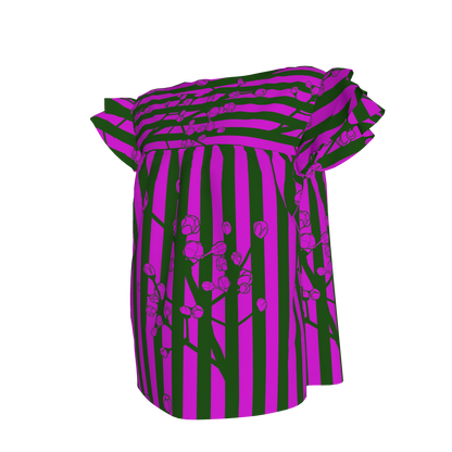 Purple & Green Florals Ruffles Sleeve Top