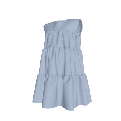 Ruffle Dress without Lining in Solid Blue Gingham