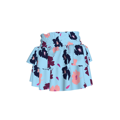 Kid's Smocked Ruffle Skirt in Light Blue Poppies