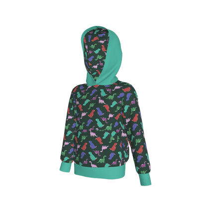 Teal Dino Party Pullover Hoodie