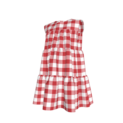 Ruffle Dress without Lining in Red Gingham