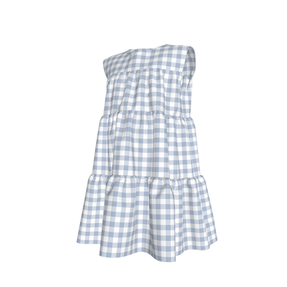 Ruffle Dress without Lining in Pastel Blue Gingham