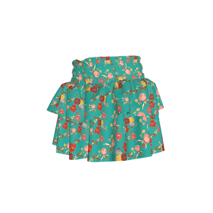 Kid's Smocked Skirt in Belle Flowers Bright Blue in Light Cotton Slub