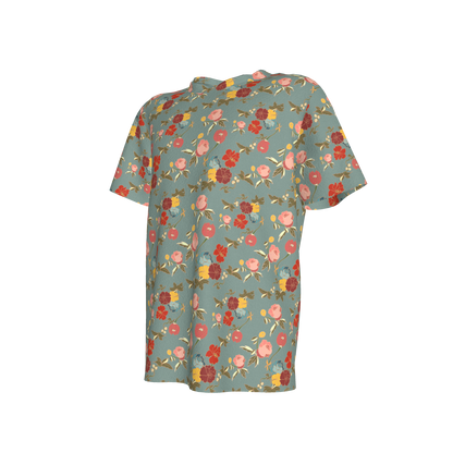 Belle Flower Light Blue in Cotton Spandex Lightweight Jersey