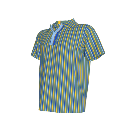 Kid's Polo in Stripes Acqua in Organic Cotton Pique