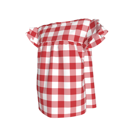 Ruffled Sleeve Top in Red Gingham