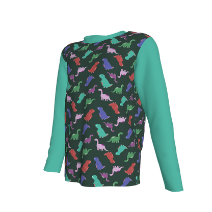 Teal Dino Party Long-Sleeve T-Shirt