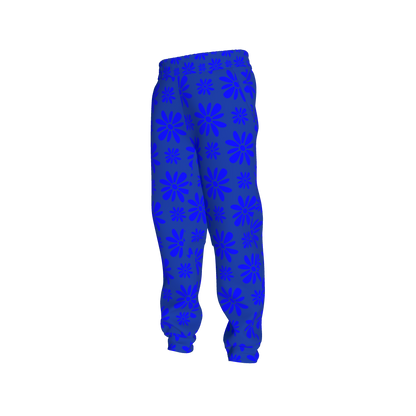 Kid's Jogger in Flower Bloom Bright Blue in Heavy French Terry White