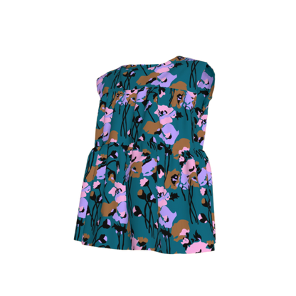 Kid's Sleeveless Ruffle Top in Dini's Teal Floral