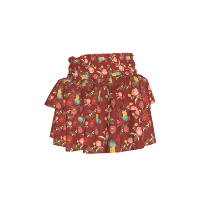 Kid's Smocked Skirt in Belle Flowers Red in Light Cotton Slub