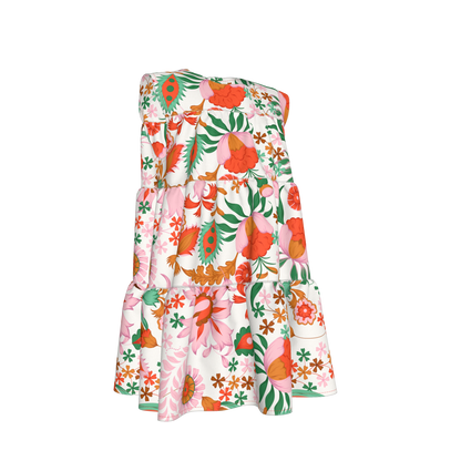 Kid's Ruffle Dress in Ecru Dutch Blossoms