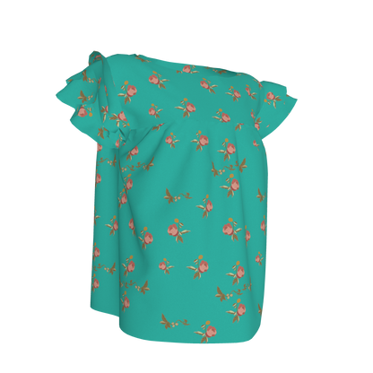Kid's Ruffled Sleeve Top in Belle Bloom Bright Blue in Light Cotton Slub