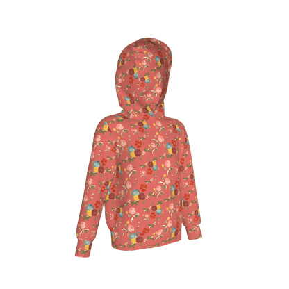 Kid's Pullover Hoodie in Belle Flowers Pink in Fleece Back Stretch Organic Terry