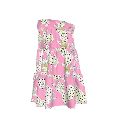 Kid's Ruffle Dress with Lining in Sketching Summer Pink