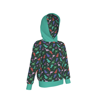 Teal Dino Party Pullover Hoodie