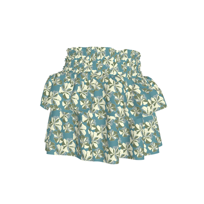 Kid's Smocked Skirt in Tropical Cayena Acqua in Light Cotton Slub