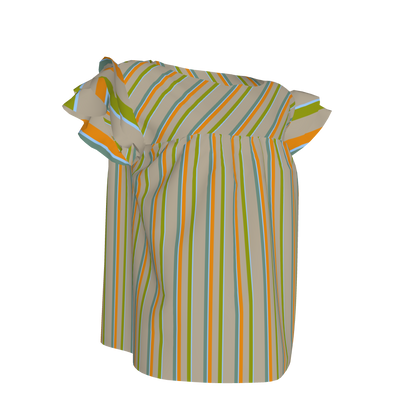 Kid's Ruffled Sleeve Top in Stripes Earthtones in Light Cotton Slub