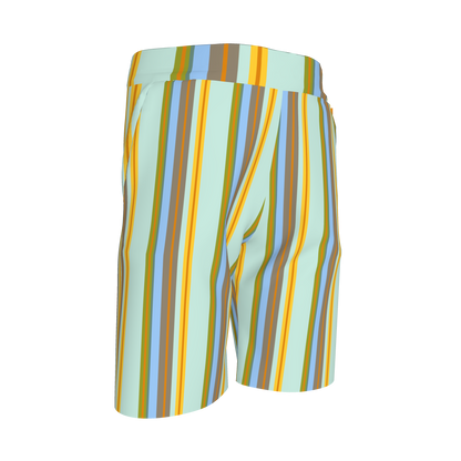 Kid's Knit Shorts in Stripes in Light Blue &Orange in Organic Cotton Pique