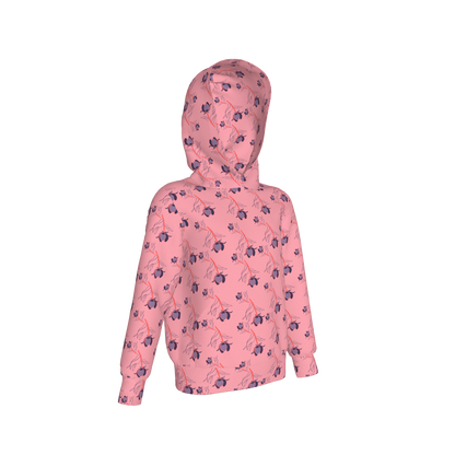Kid's Pullover Hoodie in Sprinkle Flowers Pink in Fleece Back Stretch Organic Terry