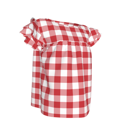 Ruffled Sleeve Top in Red Gingham