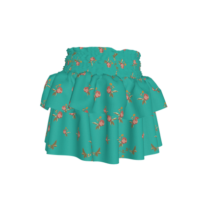 Kid's Smocked Skirt in Belle Bloom Bright Blue in Light Cotton Slub