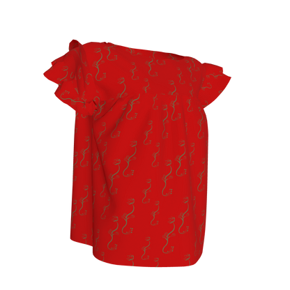 Kid's Ruffled Sleeve Top Bloom Red in Light Cotton Slub