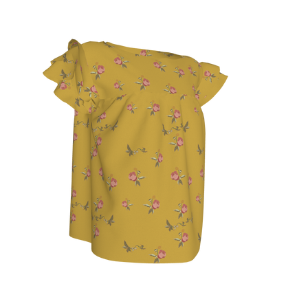 Kid's Ruffled Sleeve Top in Belle Bloom Yellow in Light Cotton Slub
