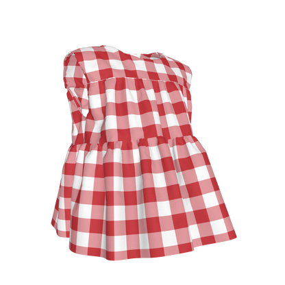 Sleeveless Ruffle Top in Red Gingham