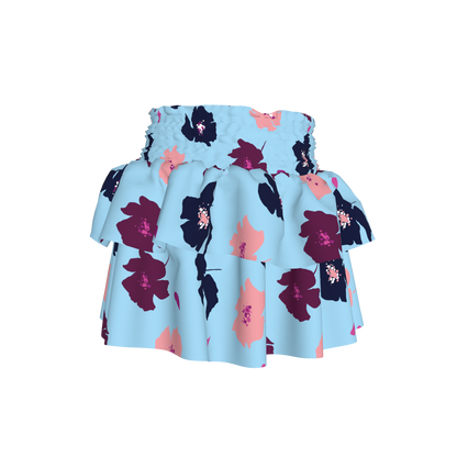 Kid's Smocked Ruffle Skirt in Light Blue Poppies