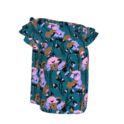 Kid's Ruffled Sleeve Top in Dini's Teal Floral