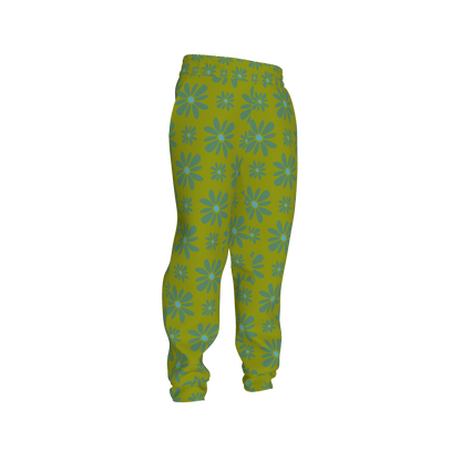 Kid's Jogger in Flower Bloom Green in Heavy French Terry White