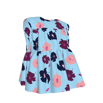 Kid's Sleeveless Ruffle Top in Light Blue Poppies