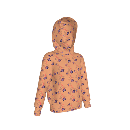 Kid's Pullover Hoodie in Sprinkle Flowers Peach in Fleece Back Stretch Organic Terry