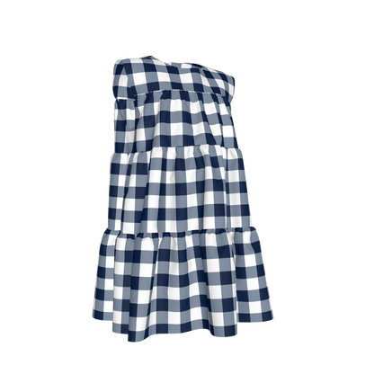 Ruffle Dress without Lining in Navy Gingham