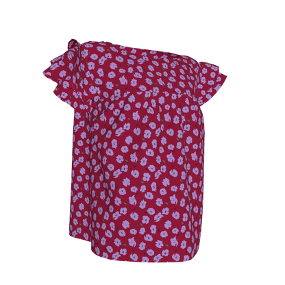 Kid's Ruffled Sleeve Top in Micro Purple Poppies