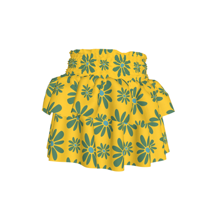 Kid's Smocked Skirt in Flower Bloom in Yellow & Acqua in Light Cotton Slub