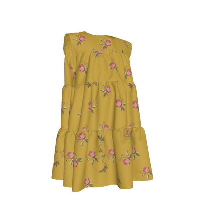 Kid's Ruffle Dress in Belle Bloom in Yellow in Light Cotton Slub