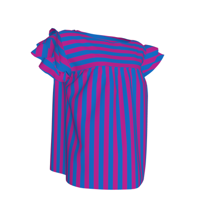 Red & Blue Stripes Ruffle Sleeve Top