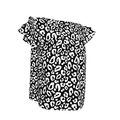 Kid's Ruffled Sleeve Top in Black Kitty Cat Dreamer
