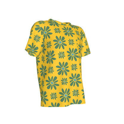 Kid's Pocket T-Shirt in Flower Bloom Yellow & Acqua in Cotton Spandex Lightweight Jersey