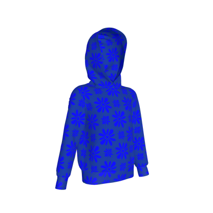 Kid's Pullover Hoodie in Flower Bloom Bright Blue in Fleece Back Stretch Organic Terry