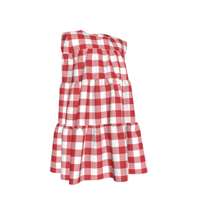 Ruffle Dress without Lining in Red Gingham