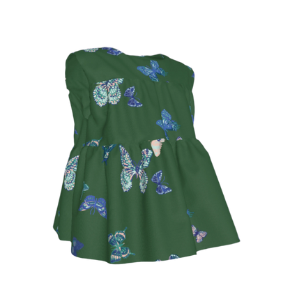 Kid's Sleeveless Ruffle Top in Emerald Fluttering Butterflies