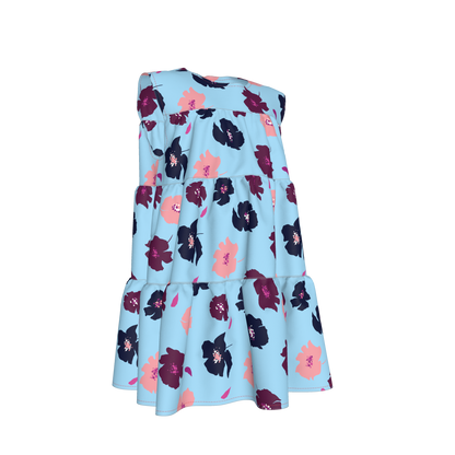 Kid's Ruffle Dress in Light Blue Poppies