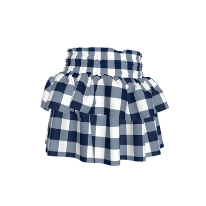 Smocked Ruffle Skirt in Navy Gingham